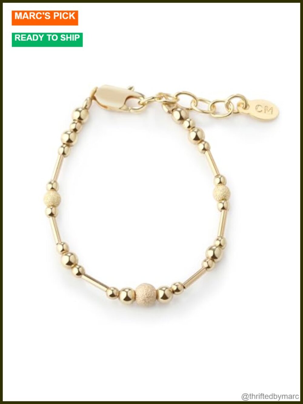 14K Gold Plated 925 Sterling Silver Beaded Adjustable Bracelet